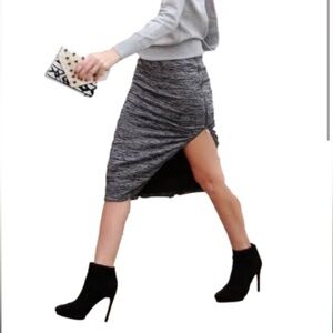 Express Knit Stretchy Midi/Long Fitted Skirt, Side Zippers, Gray + Black, Medium